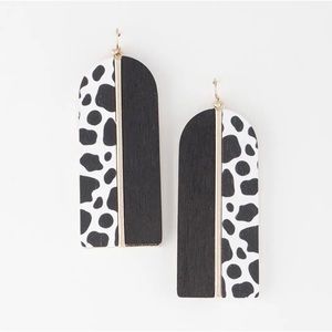 Gorgeous Wooden Arch Cow Colorblock Gold Tone Dangle Earrings